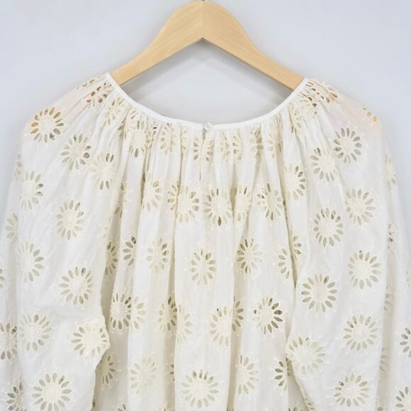 NWT Madewell Embroidered Shirred Puff-Sleeve Top In Floral Eyelet Ivory Medium - Picture 6 of 9